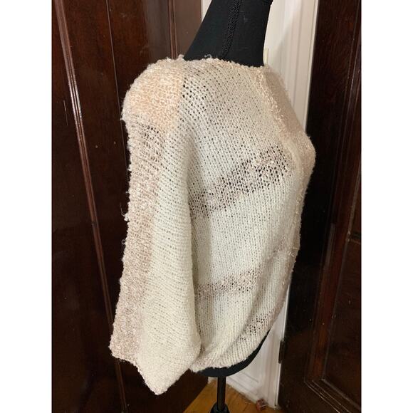 Vintage 90s Side Effects Hand Knit Acrylic Sweater White Beige Checked MEDIUM - Picture 6 of 13